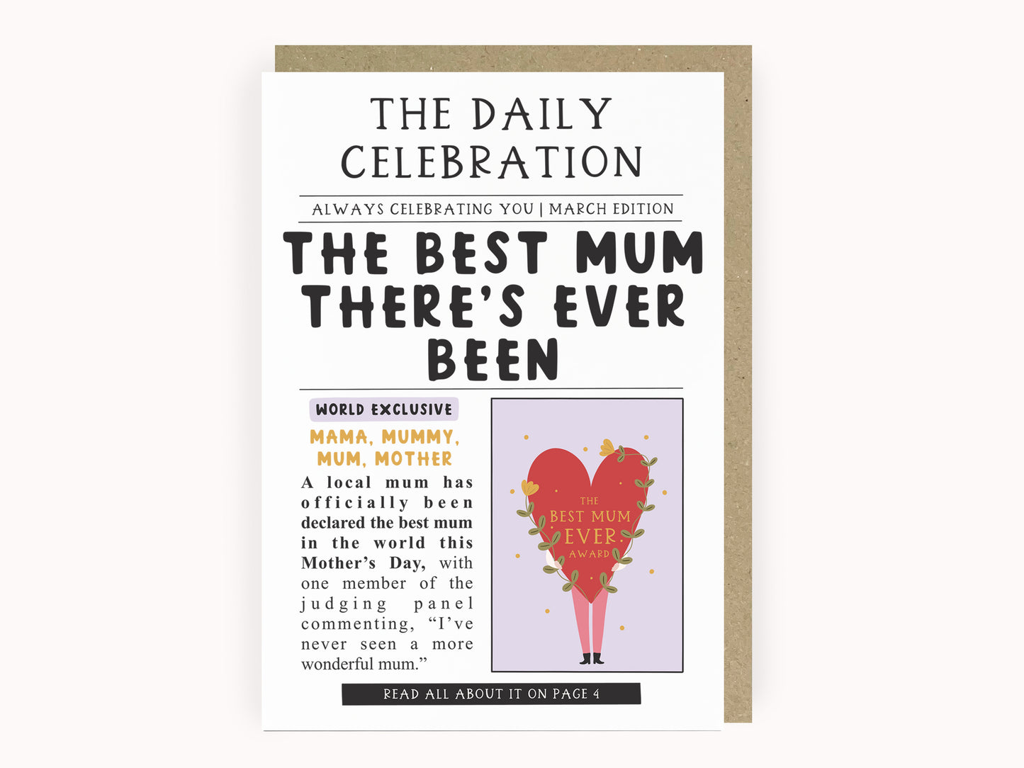 Best mum ever newspaper style mother's day card by abbie imagine