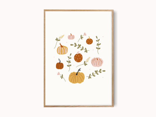 Pumpkins and Florals Print